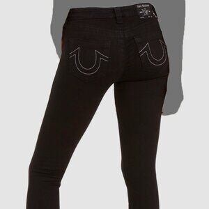 True Religion Women's Black Hallie  Mid Rise Super Skinny Jean Size 30 .